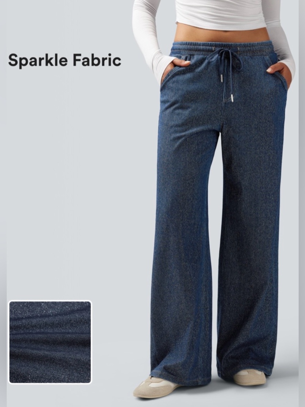 Wide-Leg Sparkle Knit Pants - Navy